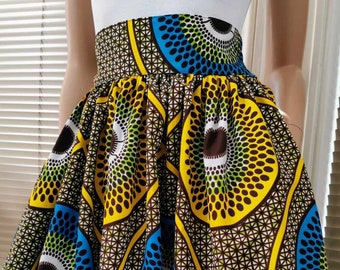 AFRIDA African Printed Mid-Calf Skirt 100% Wax Cotton Handmade UK