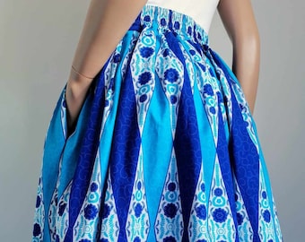 ELLA  African Printed Mid-Calf Skirt 100% Wax Cotton Handmade UK