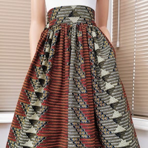 JORDYN African Printed Mid-Calf Skirt 100% Wax Cotton Handmade UK