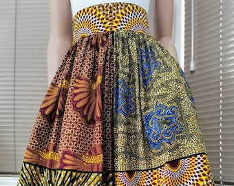 LEAH African Printed Mid-Calf Skirt 100% Wax Cotton Handmade UK