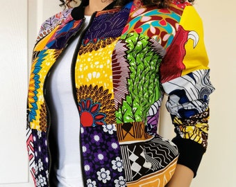 FRÜHLING PATCHWORK Afrikanischer Print Damen Klassische Bomberjacke Handmade UK