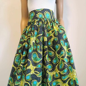 RHONA African Printed Mid-Calf Skirt 100% Wax Cotton Handmade UK