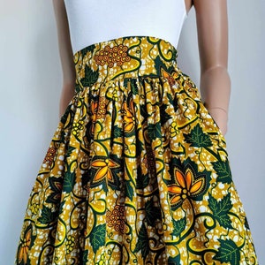KAYLA African Printed Mid-Calf Skirt 100% Wax Cotton Handmade UK