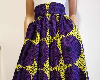 SHANTEL African Printed Mid-Calf Skirt 100% Wax Cotton Handmade UK