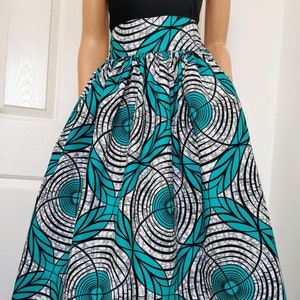 MALDIVES African Printed Mid-Calf Skirt 100% Wax Cotton Handmade UK