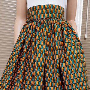 SAMARA Jupe mi-mollet imprimée africaine 100 % coton wax fait main au Royaume-Uni