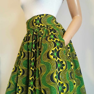 SONA African Printed Mid-Calf Skirt 100% Wax Cotton Handmade UK