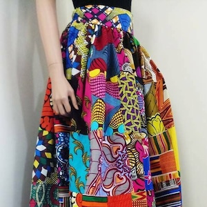 Patchwork Afrikaanse bedrukte stof maxi/rok over de volledige lengte 100% handgemaakt waxkatoen