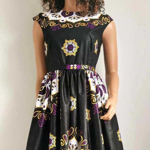 CHERYL African Print Sleeveless Front Slit Full Length/Maxi Dress 100% Wax Cotton Handmade UK