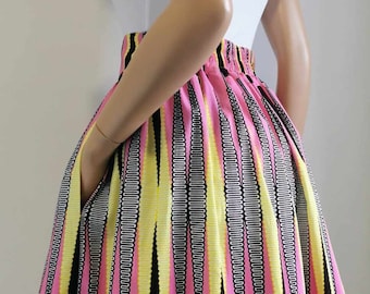 NELA African Printed Mid-Calf Skirt 100% Wax Cotton Handmade UK