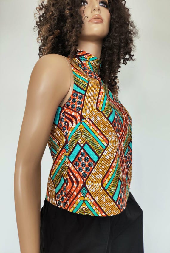 SONIA African Print TOP 100% Wax Cotton Handmade UK