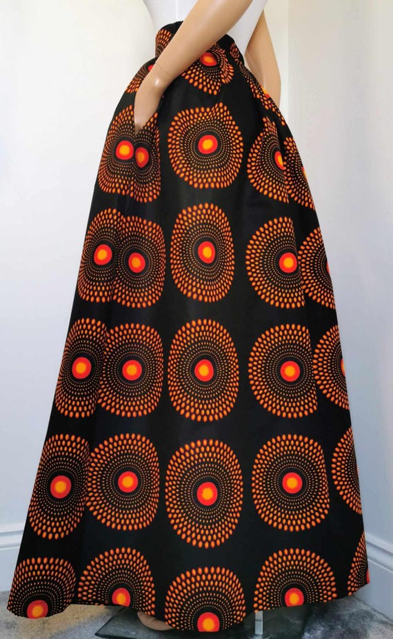 NALA African Print Full Length / Maxi Skirt 100 % Wax Cotton Handmade UK