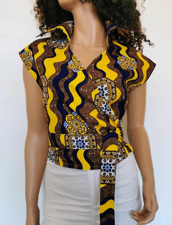 DELILAH  African Print Wrap TOP 100% Wax Cotton Handmade UK