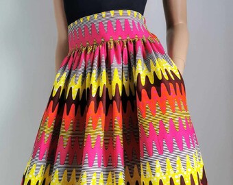 SIERRA African Printed Mid-Calf Skirt 100% Wax Cotton Handmade UK