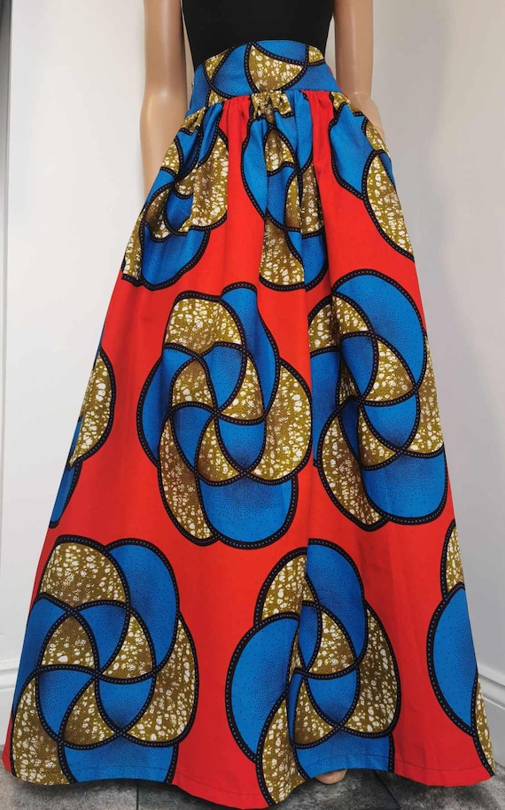 ADELAIDE African Print Full Length / Maxi Skirt 100 % Wax Cotton Handmade UK