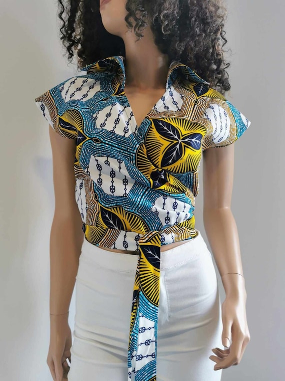 SUMMER African Print Wrap TOP 100% Wax Cotton Handmade UK