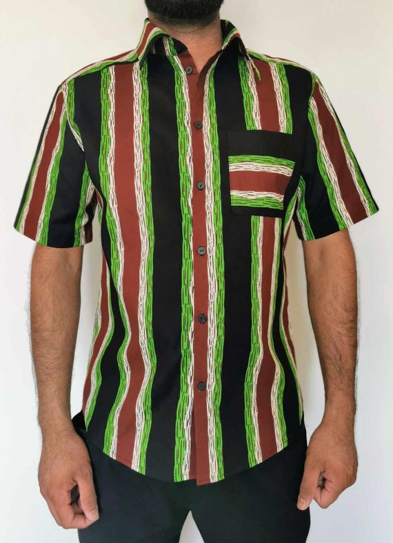 ONYX African Print Men Shirt 100% Wax cotton Handmade UK, African clothing for men