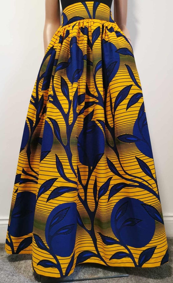 SYDNEY YELLOW African Print Full Length / Maxi Skirt 100 % Wax Cotton Handmade UK