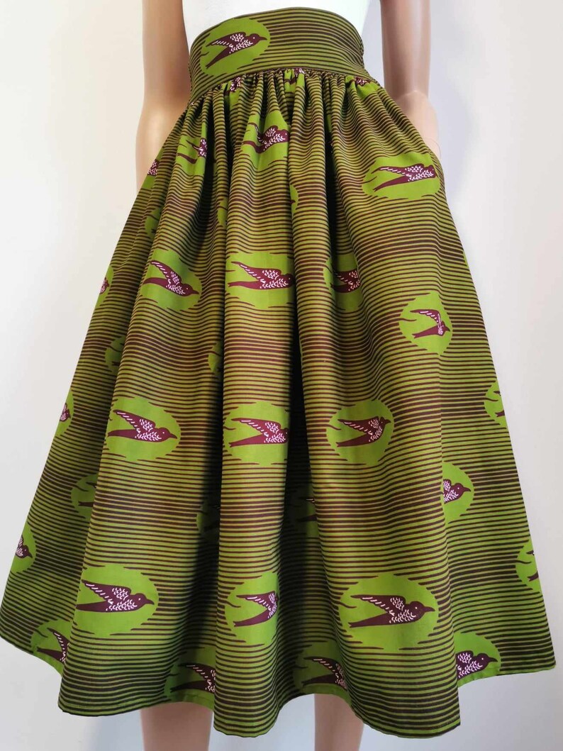 LAVA African Printed Mid-Calf Skirt 100% Wax Cotton Handmade UK image 2