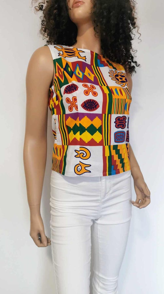 DONNA African Print TOP 100% Wax Cotton Handmade UK