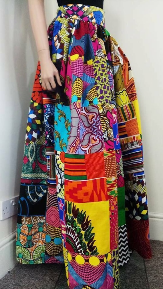 Patchwork African Printed Fabric Maxi/Full length Skirt 100% Wax Cotton Handmade