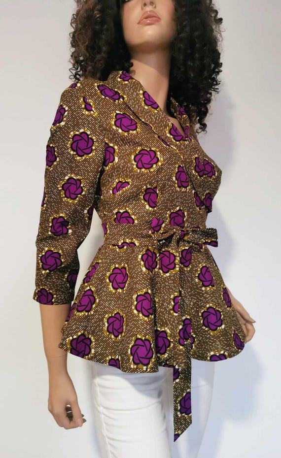 Joan African Print Wrap TOP 100% Wax Cotton Handmade UK
