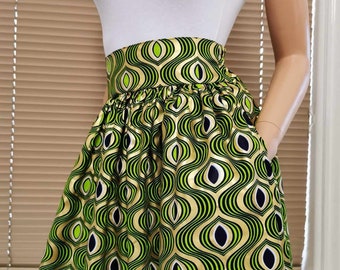 CATHY African Printed Mid-Calf Skirt 100% Wax Cotton Handmade UK