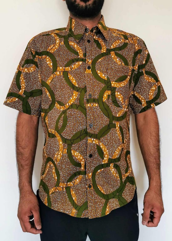 KNOX African Print Men Shirt 100% Wax cotton Handmade UK, African clothing for men