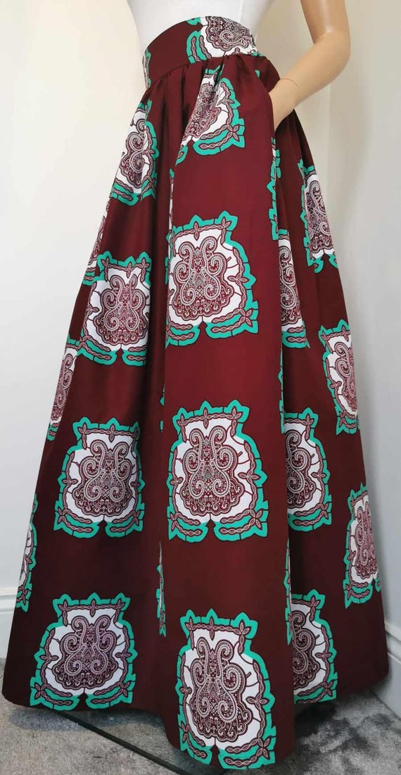 MUMBI African Print Full Length / Maxi Skirt 100 % Wax Cotton Handmade UK