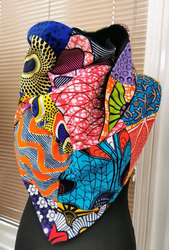 PATCHWORK Triangle 2 layers Scarf, Shawl with snap fastener Handmade UK