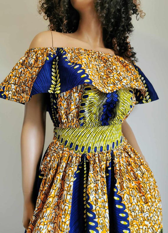PENELOPE African Print Off-Shoulder Top 100% Wax cotton Handmade UK