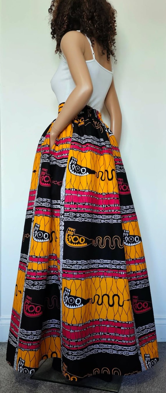 NICOLE African Print Full Length / Maxi Skirt 100 % Wax Cotton Handmade UK