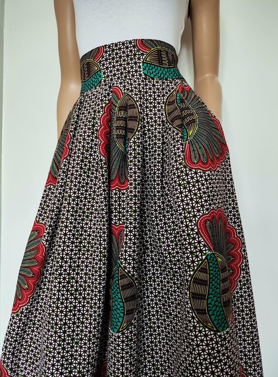 MINA African Print Full Length / Maxi Skirt 100 % Wax Cotton Handmade UK