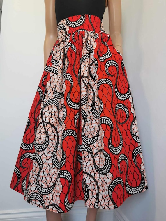 CHANTELLE African Printed Mid-Calf Skirt 100% Wax Cotton Handmade UK