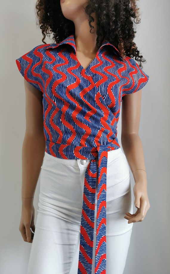 ODILE African Print Wrap TOP 100% Wax Cotton Handmade UK