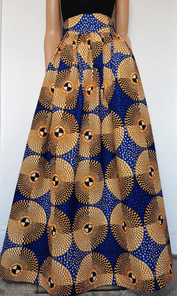 HILLARY African Print Full Length / Maxi Skirt 100 % Wax Cotton Handmade UK