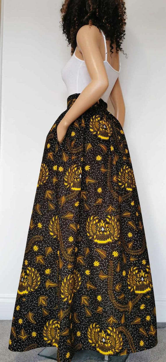 ELLA African Print Full Length / Maxi Skirt 100 % Wax Cotton Handmade UK