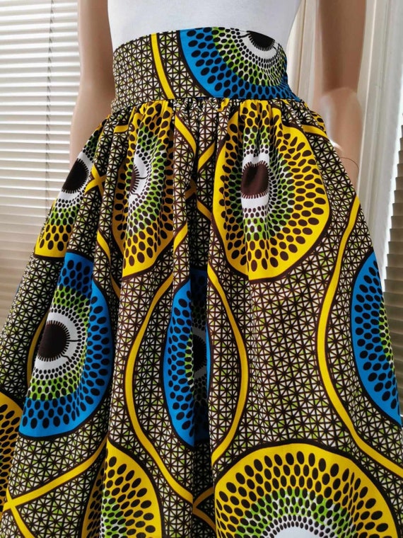 AFRIDA African Printed Mid-Calf Skirt 100% Wax Cotton Handmade UK