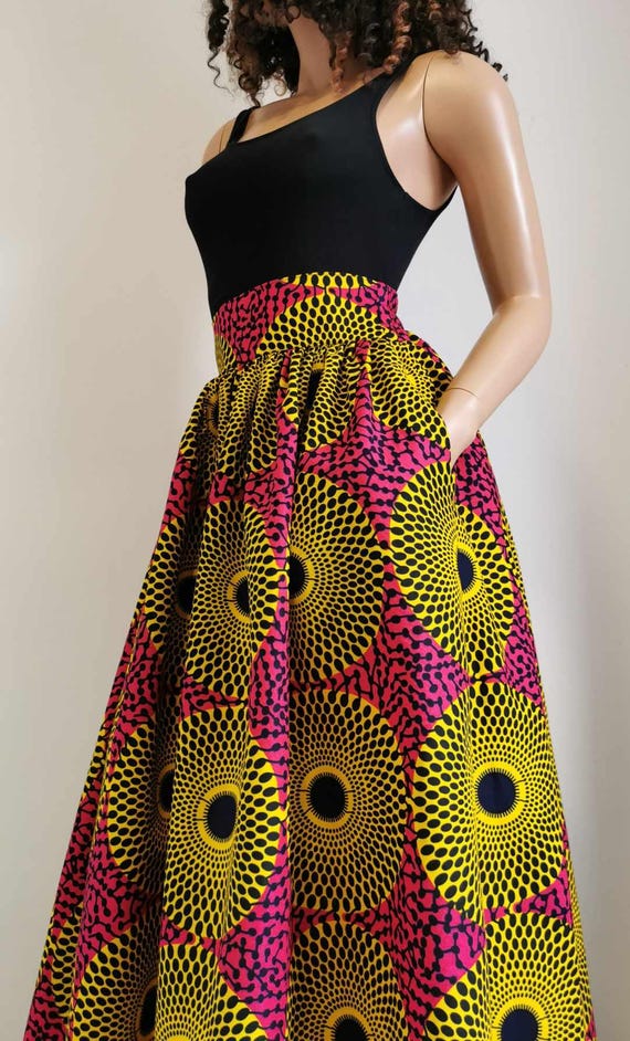 GOLDA African Print Full Length / Maxi Skirt 100 % Wax Cotton Handmade UK