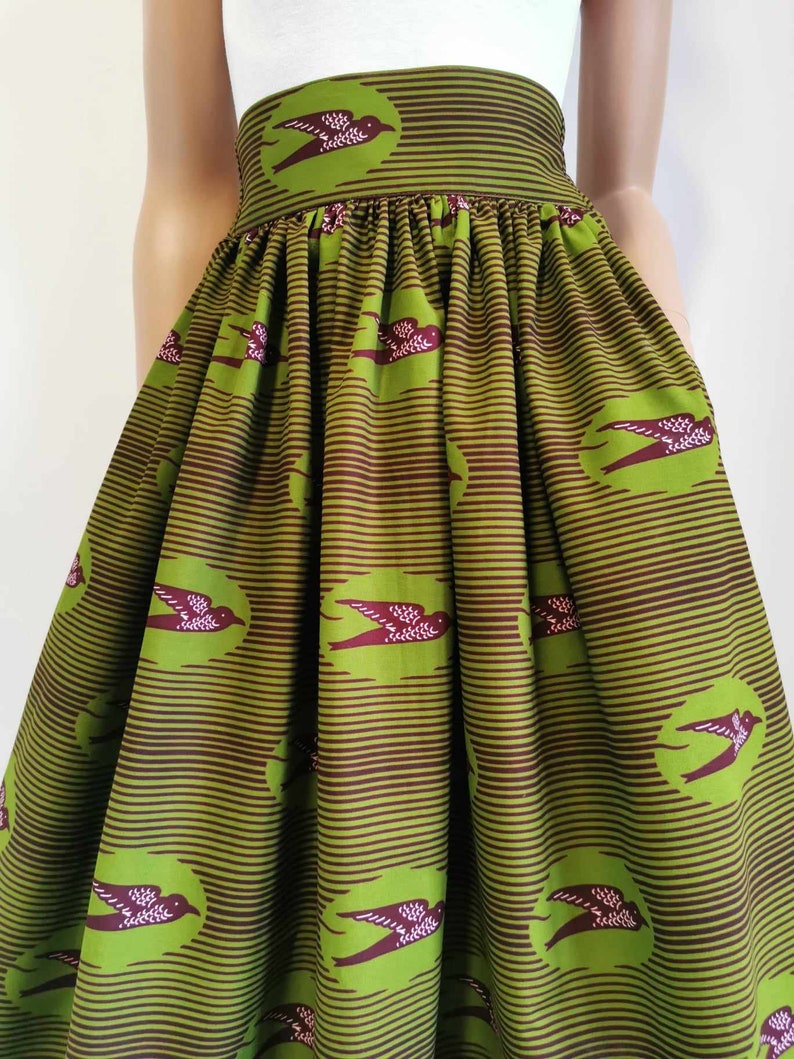 LAVA African Printed Mid-Calf Skirt 100% Wax Cotton Handmade UK image 8