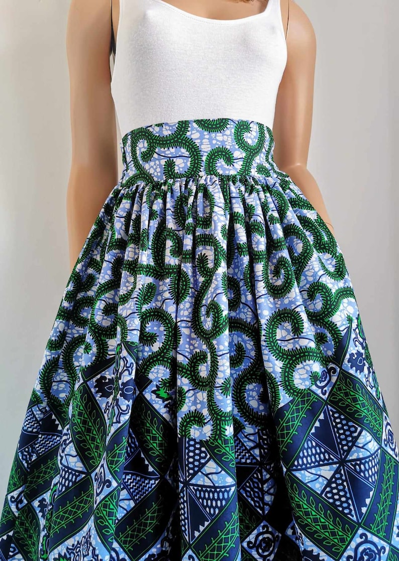 LORI African Printed Mid-Calf Skirt 100% Wax Cotton Handmade UK zdjęcie 8