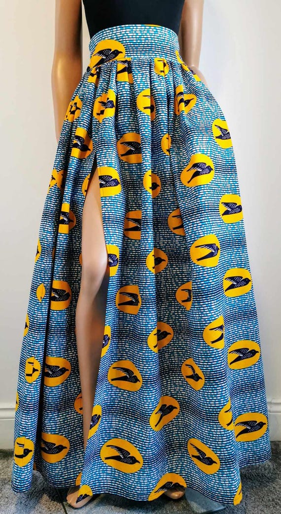 AZENITH Front Slit Full Length / Maxi Skirt African Print 100 % Wax Cotton Handmade UK