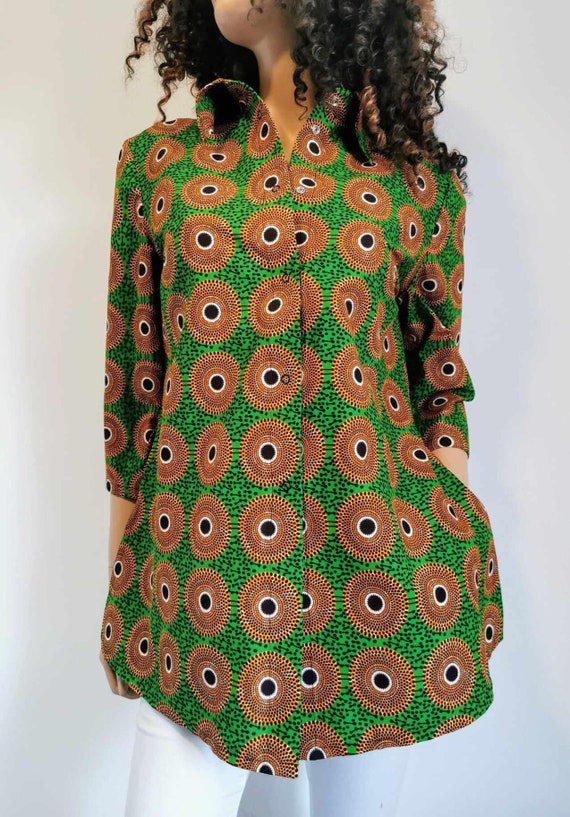 TAYLOR African Print Woman Front Snap Button Shirt/Blouse 100% Wax cotton Handmade UK