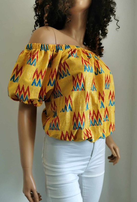 VILLA African Print Off-Shoulder Top 100% Wax cotton Handmade UK