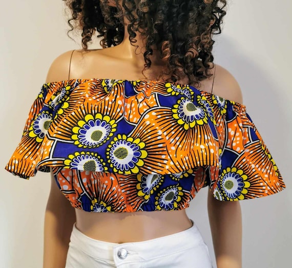 VIA African Print Off-Shoulder Top 100% Wax cotton Handmade UK