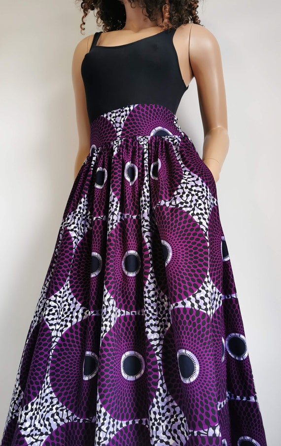 THANDO African Printed Mid-Calf Skirt 100% Wax Cotton Handmade UK
