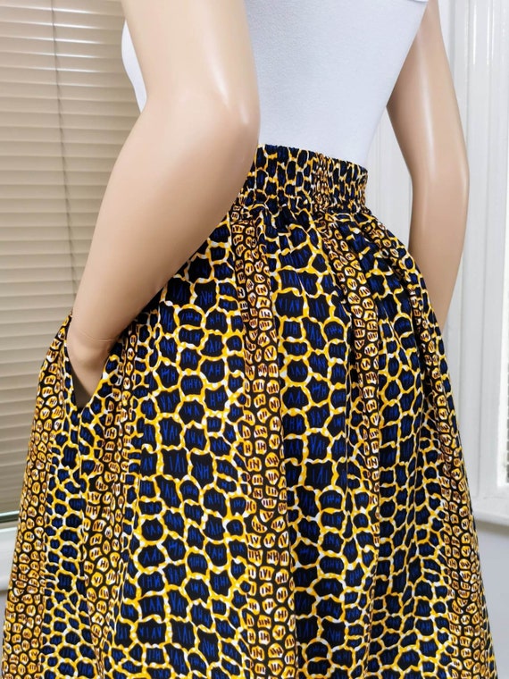 JANASIA African Printed Mid-Calf Skirt 100% Wax Cotton Handmade UK