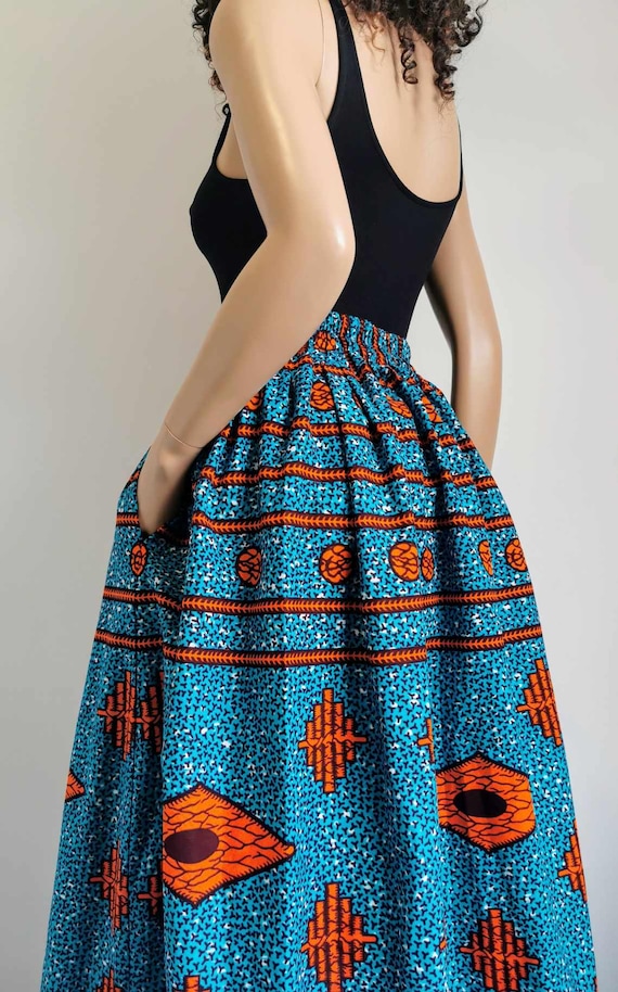 ZANELE African Print Full Length / Maxi Skirt 100 % Wax Cotton Handmade UK