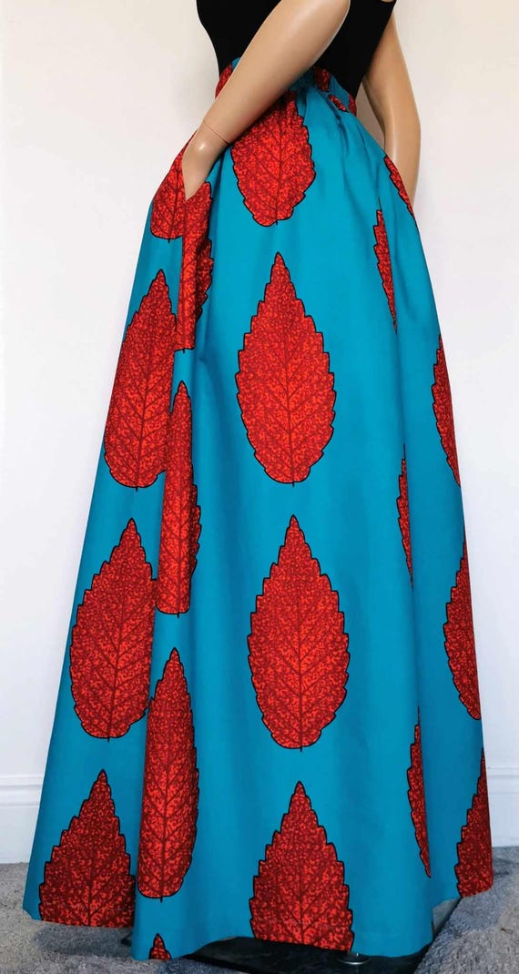 ARUNA African Print Full Length / Maxi Skirt 100 % Wax Cotton Handmade UK