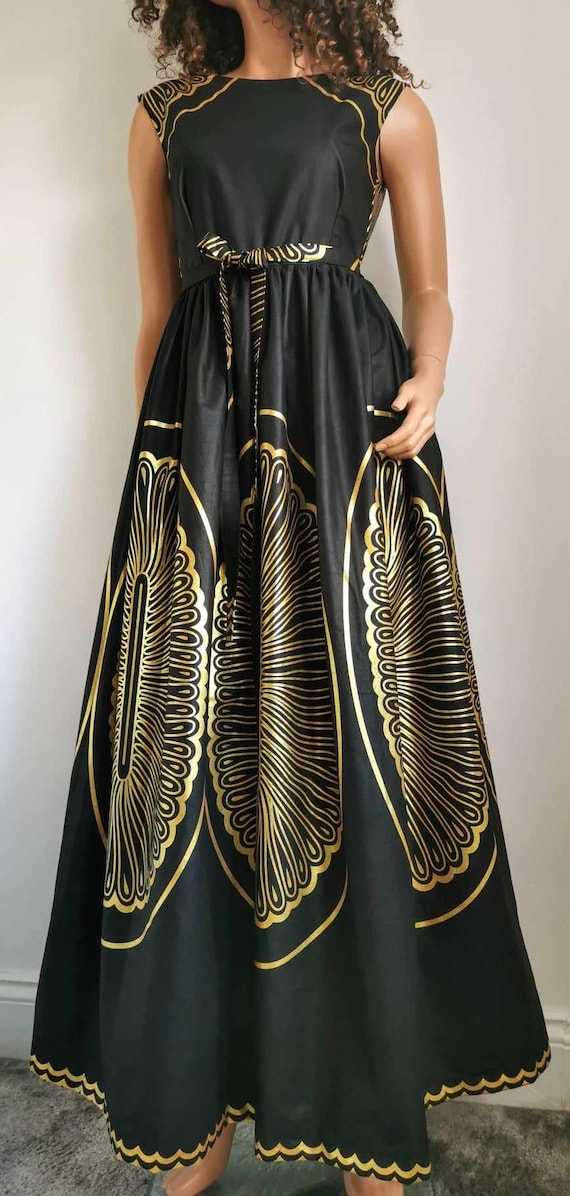 CRYSTAL African Print Sleeveless Front Slit Full Length/Maxi Dress 100% Wax Cotton Handmade UK